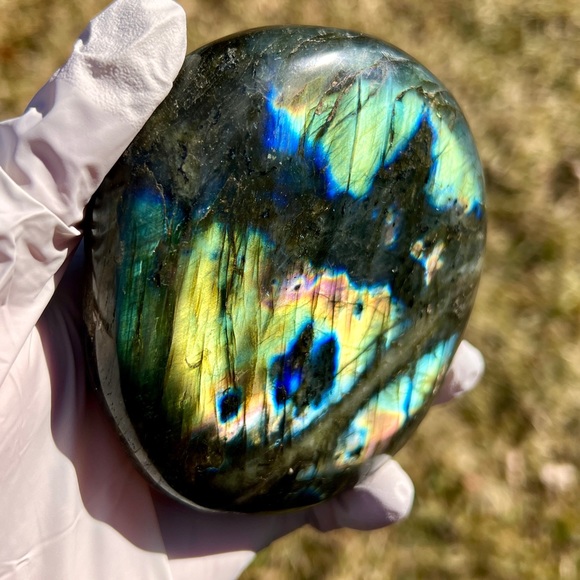 SOLD 3.9” Massive Flashy XXL Labradorite Palm Stone - Focal Meditation Stone - Picture 1 of 12